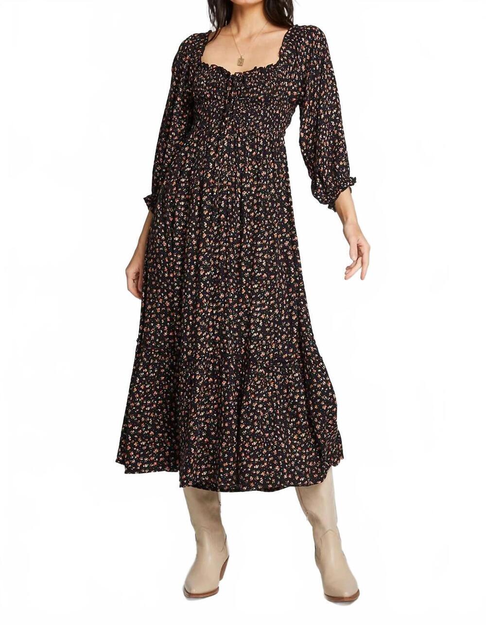 NEW SALTWATER LUXE vye floral midi dress in black